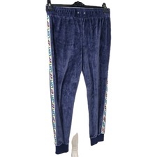 FILA Navy Velour Track Pants L Logo Side Stripe Retro Joggers women