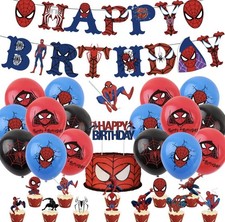 Spiderman Balloons Banner Bunting Decorations Cake Toppers Backdrop Props 44 Pcs
