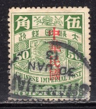 China 1912 "ROC" Opt on Coiling Dragon/Carp 50c Fine Used