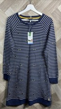 Joules Heidi Print Sweatshirt Dress Navy Blue/White Stripe Bee Print Size 12 New