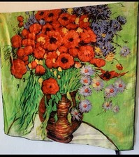 Vincent van Gogh Vase Red Poppies Colourful Bold Floral Pure Silk Scarf 34''x34'