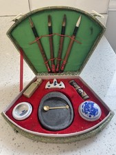 Vintage Chinese 4 Brush Calligraphy Set with Accessories original box