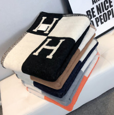 135X175CM Letter H Shawl Cashmere Blanket Orange Warm Throw Sofa Plaid Xmas Gift