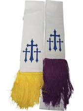 Clergy Stole Set with Cross Embroidery and Fringe Detail