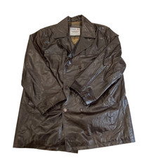 Trench Coat Mens L Brown Genuine Leather Long Sleeve Notch Classic Fit Outdoor