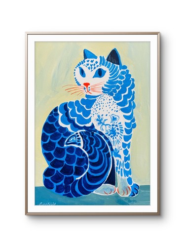 Hand painted 8x10 - blue, cat