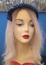 Beautiful Vintage 1940s/1950s Blue Sequin Cocktail Hat One Size