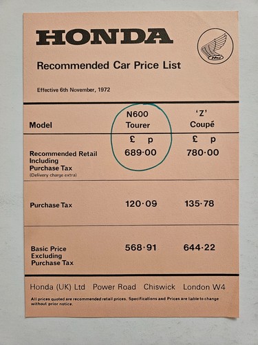 Honda coupe n600 - honda, list