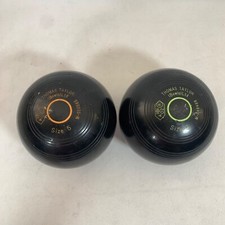 2x Thomas Taylor ltd. Size 5 Black Lawn Bowls M-S550565 & M-R48488