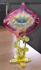 Vintage Citron & Cranberry Uranium Jack In The Pulpit Glass Vase Stunning