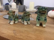 Chinese Dragon dogs x 3 used ornaments ceramics in good condition 