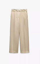 Zara Women's Double Waistband Wide-Leg Trousers, Medium