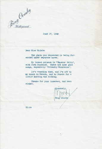 Bing crosby signed letter - signed,
