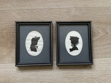 2 Vintage Miniature Silhouette Pictures Signed FR Victorian Ladies & Gentlemen