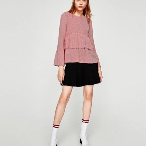 Zara blouse red stripe ruffle - blouse,