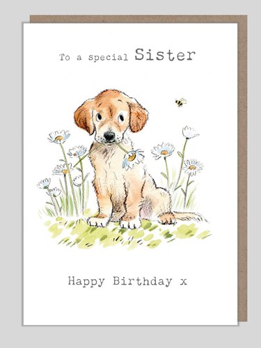 Sister birthday card puppy - sister,