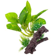 Aquarium Water Plants Artificial Fish Hides Driftwood Fish Tank Decor (Green)