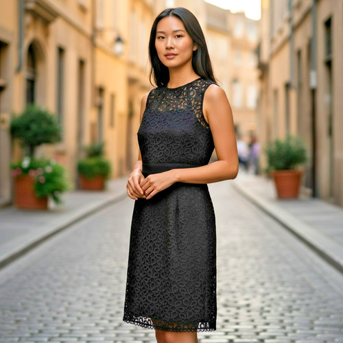 Milly black lace sheath dress - lace,