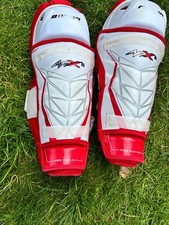 Used Bauer Vapor APX2 knee/shin guards, white with red trim