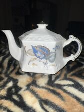 Ellgreave Ironstone Hexagonal Teapot England Wood & Sons Cobalt Blue Floral Gold