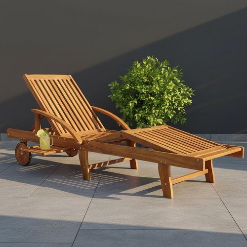 Wooden sun lounger chaise - wooden, 4