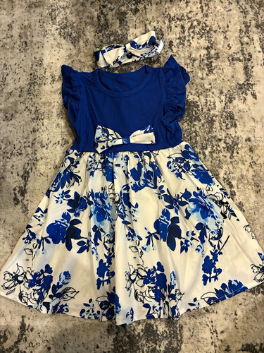 Girls blue white floral fit - girls, 2t