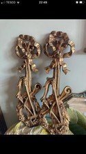 Pair Vintage Gilt Wall Hanging Swag Decorations Plaques Gold Xmas Decor