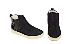 FLY London black Nubuck & patent leather pull on ankle boots UK size 6. EU 39