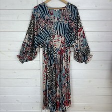 MONSOON Dress Size Medium Blue Midi Floral Kaftan Boho Occasion Evening Satin M