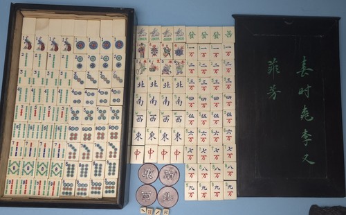 Vintage mahjong set complete - mahjong,
