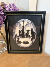 Vintage black white Silhouette Miniature Street Scene picture