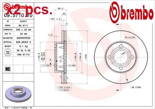 Pcs front brake disc set - x2,