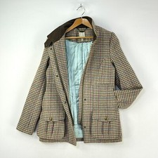 Joules Tweed Field Coat Womens 8 Grey Check Wool Country Fieldcoat Jacket