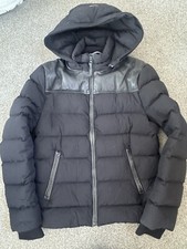 Unisex Mackage Winter Coat Black Leather Detail Detachable Hood 