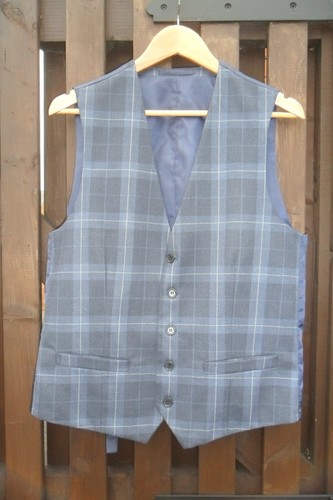 Blue checked waistcoat - , moss