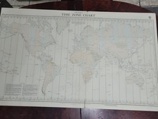 VINTAGE ADMIRALTY CHART TIME ZONE CHART, THE WORLD, 1962 Edition. 