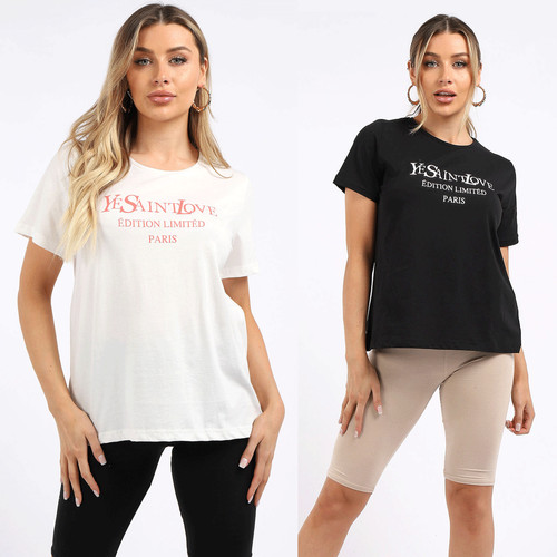 Womens short sleeve yes slogan - womens,
