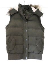 LADIES FATFACE Khaki Puffer Feather Down Detachable Hooded Gilet JACKET - UK 12