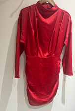 I Saw It First Dress Size 8 Red Satin High Neck Long Sleeve Bodycon Mini Party