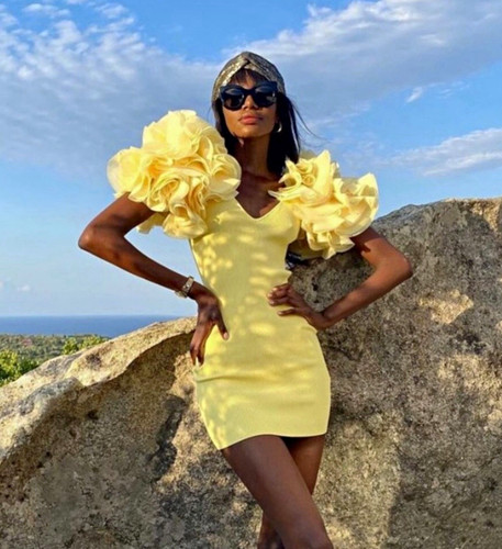 Zara yellow mini dress ruffle - yellow,