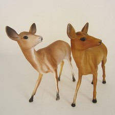 2 Vintage Hard Plastic Deer Figurines. Hong Kong 1960s Christmas Deer
