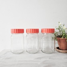 3 x Vintage Kilner Ravenhead Orange Pickle Jar Stackable Screw Lid Glass
