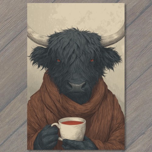 Postcard highland cow bull - cow,