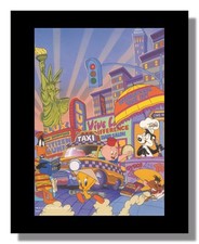 Porky Pig collects takeaway in New York framed picture free p&p UK