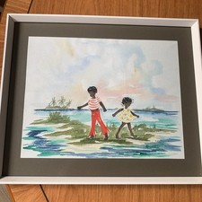 Jenny Dunn Bahamas Watercolour 1981 Children Beach Seascape Original Artwork