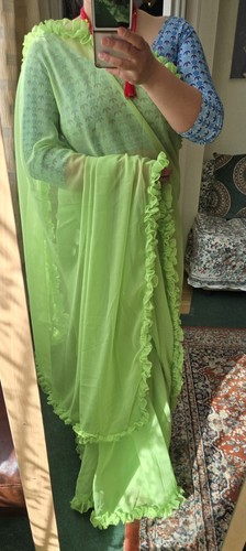 Ruffle sari with readymade - ruffle,