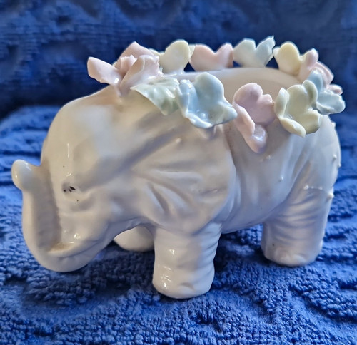 Glossy white ceramic elephant - white,