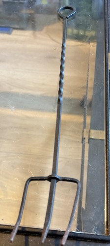 Black steel toasting fork with - steel,