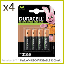 4x Duracell AA 1300mAh Rechargeable Plus Batteries NiMH HR6 New Duralock