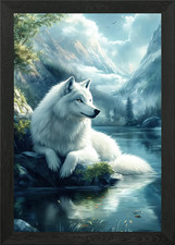White Wolf by the Lake Framed